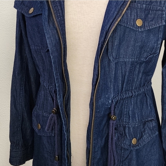 Chocolate USA Chambray Hooded Long Sleeve Shacket Blue Size S - Picture 15 of 15